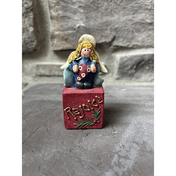 Christmas Angel Figurine Rejoice 3.5” Holiday Decor Cottagecore Vintage Y2K - Picture 1 of 8